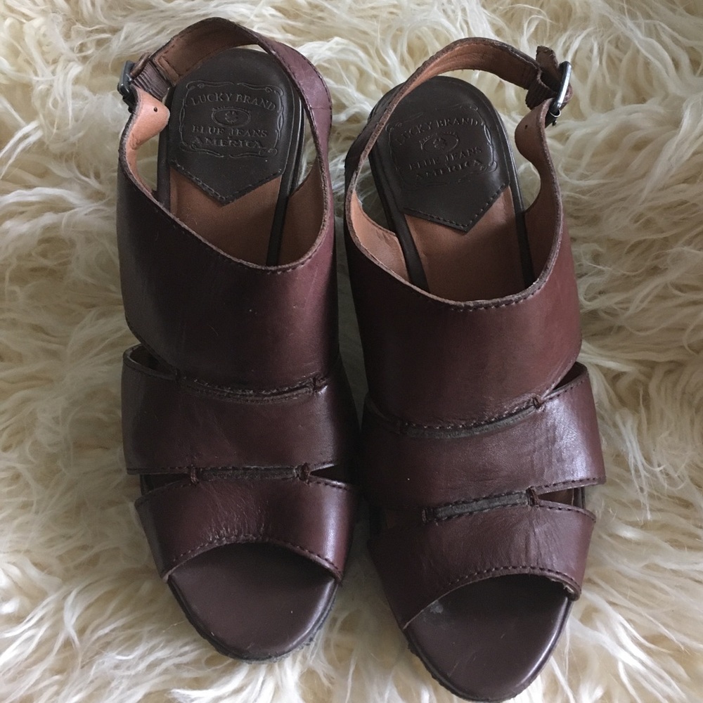 LUCKY BRAND brown leather sling back sandals 8.5